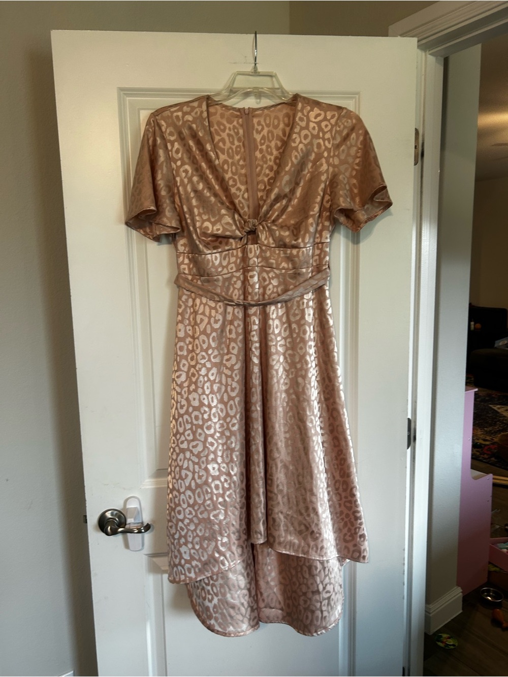 Blush Metallic Leopard-Print High-Low Dress